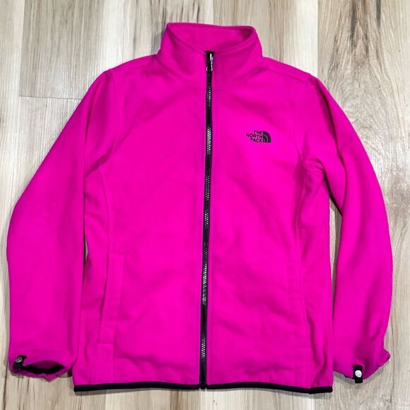 The North Face Pink Zip Up Fleece Jacket Girls Large 14/16 - Picture 1 of 3
